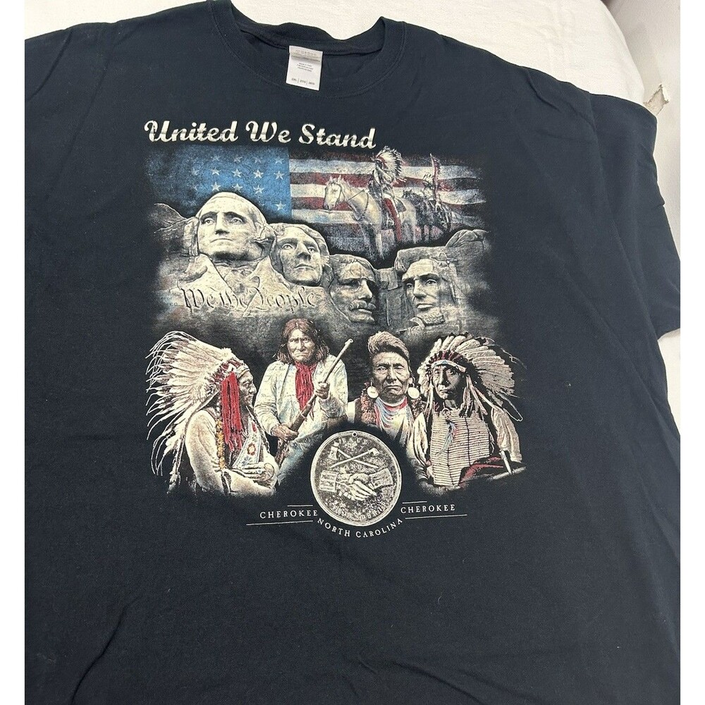 Gildan Men's Ultra Cotton United We Stand Cherokee T-Shirt 2XL Black - Picture 5 of 10